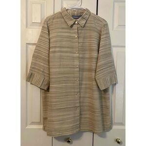Liz & Me Womens 1X Striped Button Collared Half Sleeve Shirt Cotton Blend tunic